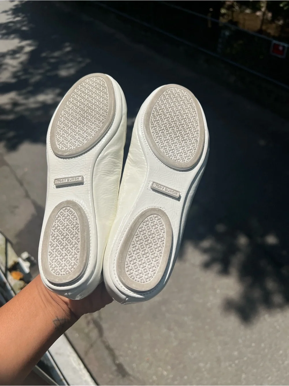 All white Tory Burch minnie flats size 6